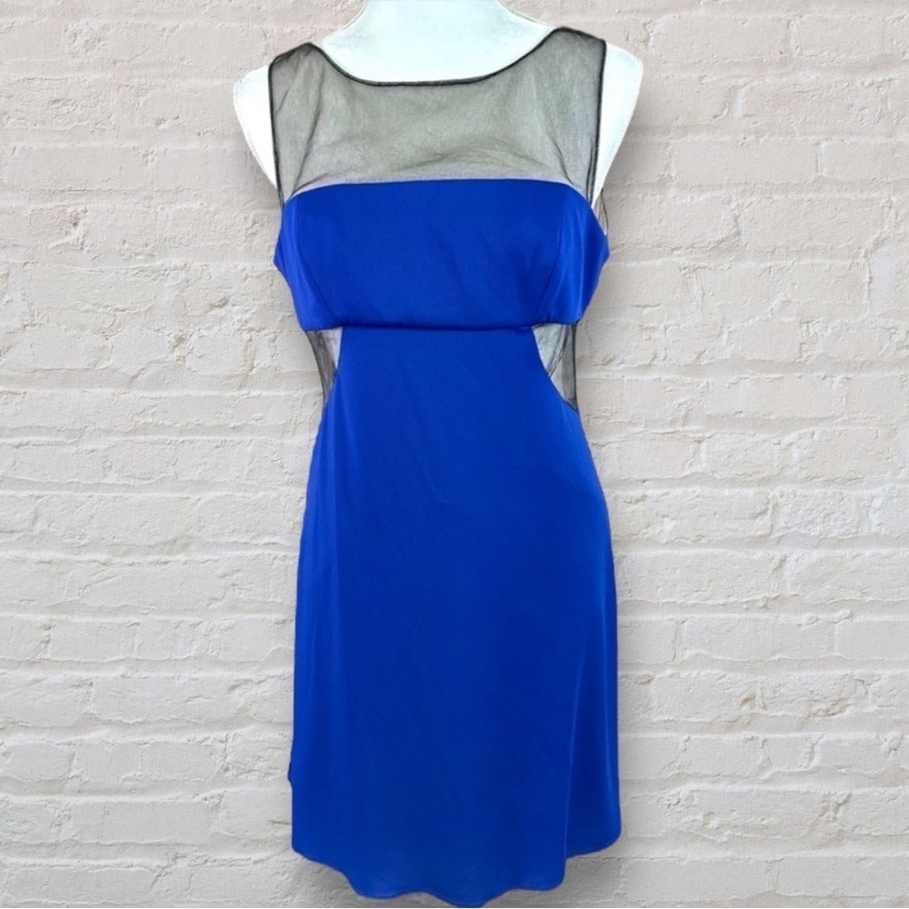 NTW BCBGMaxAzria "Waverly" Royal Blue Cocktail / Party Dress w/ Sheer Detail-M - Picture 2 of 9